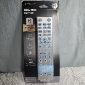 GE Ultra Pro Universal Remote 6 Device‎ Big Button Soft Blue LED New Sealed
